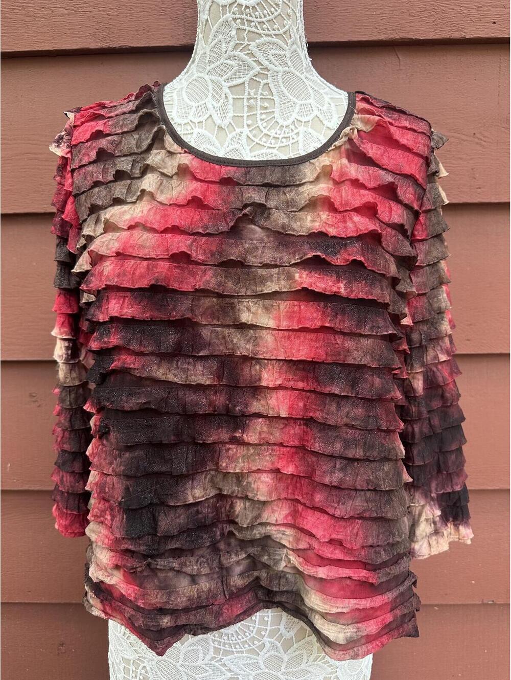 Notations Textured Ruffle Layered Top Boho Y2K Fairycore Multicolor Blouse
